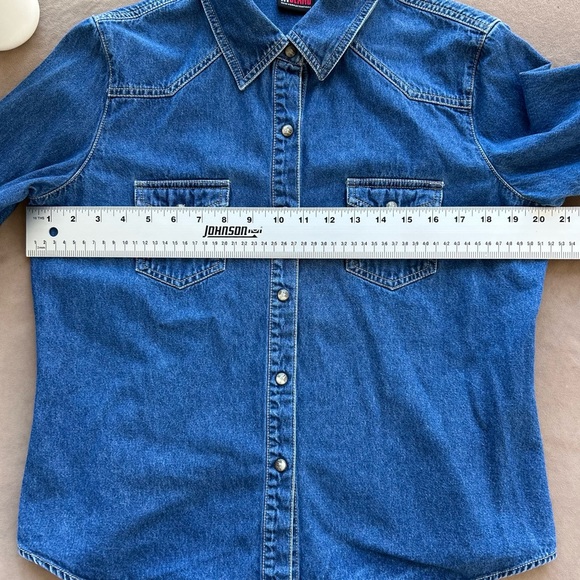 NY Jeans Company Womens Shirt Western Denim Blue Pearl Snap Front, Long Sleeve - Picture 7 of 11